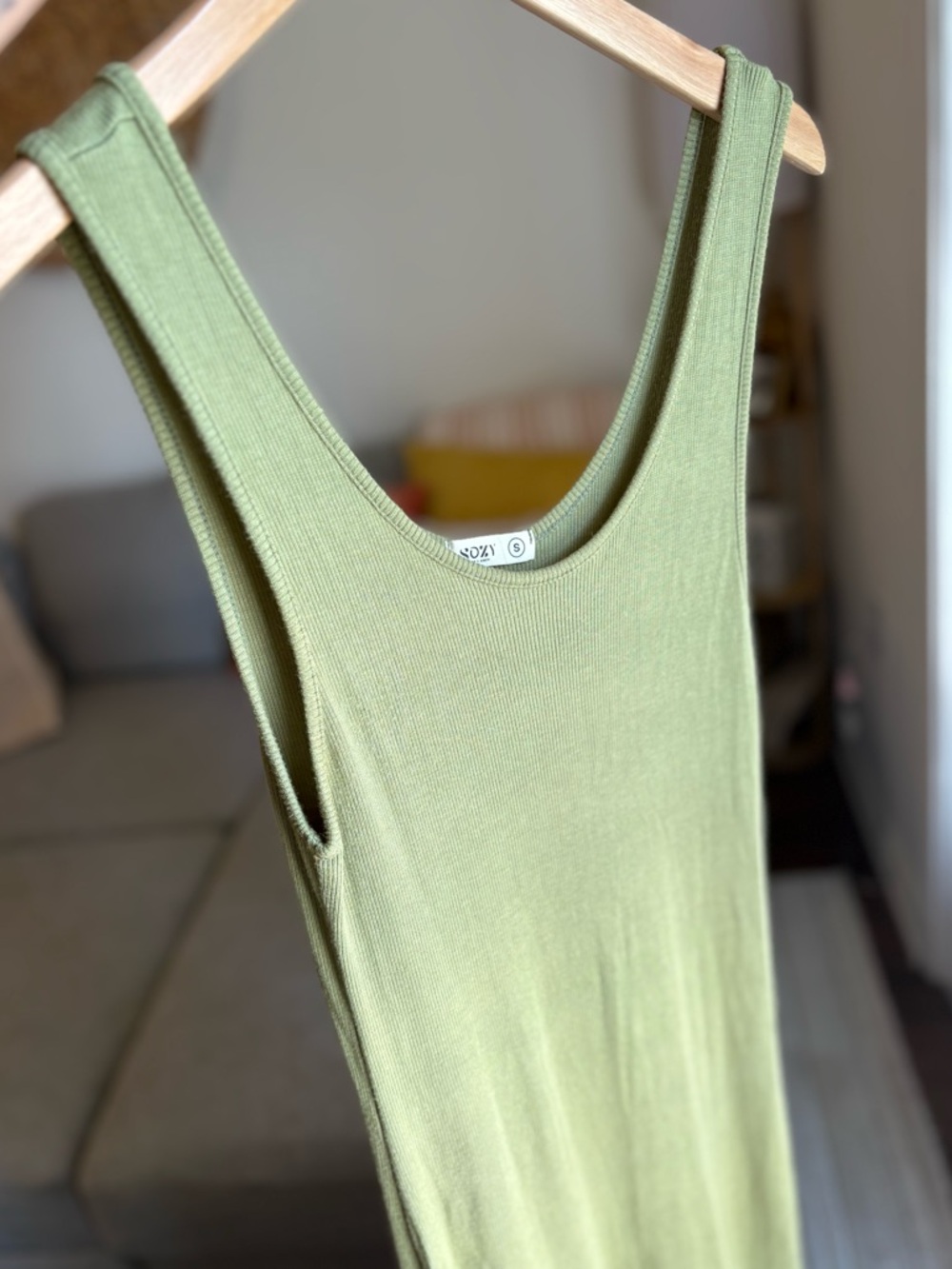 SOZY Double Split Maxi Sleeveless Knit Dress Green Women’s S Ribbed Casual - Picture 12 of 12